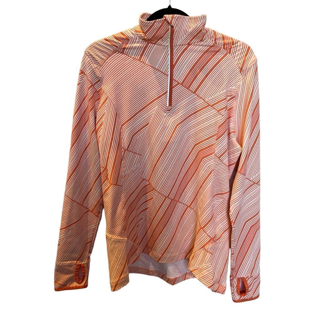 Lands' End Women's Warm Up Top Orange/Cream Stripe Size Large 14-16